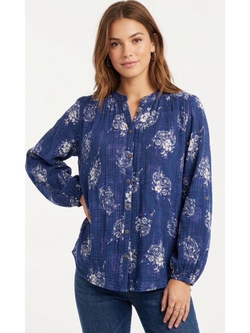 Pilcro‎ Anthropologie Sidney Batwing Blouse Sz L Blue Paisley Cotton Gauze Boho